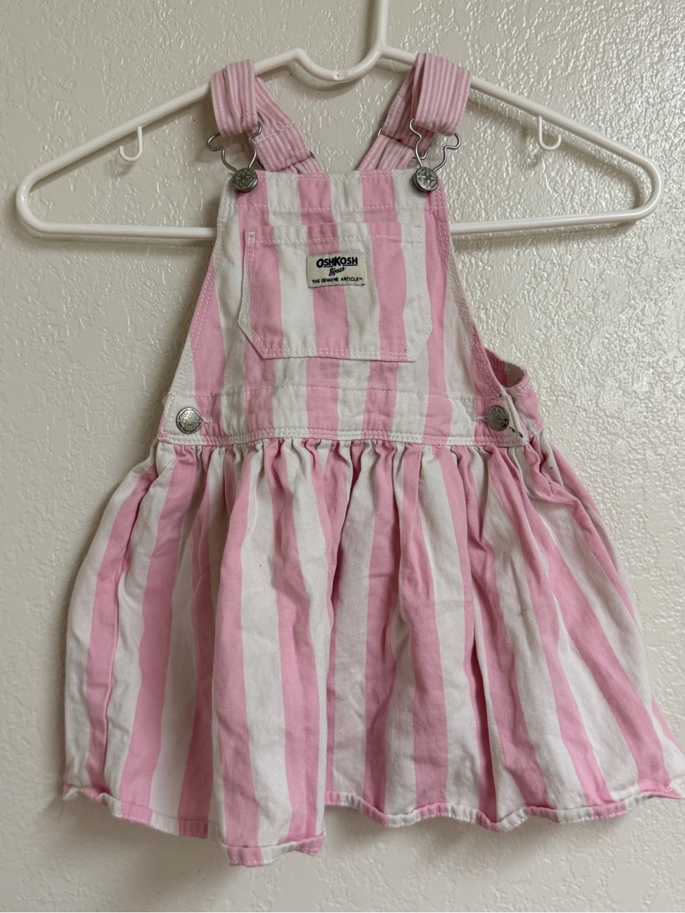 OshKosh B'gosh Pink and White Striped Overall Dress